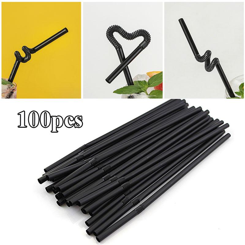 

Drinking Straws 100pcs/Set Bendable Black Cocktail Plastic Straw For Birthday Event Wedding Party Home Supplies