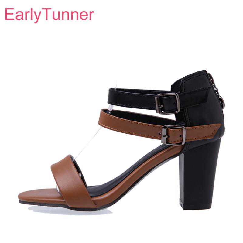 

Dress Shoes Brand Sales Comfortable White Brown Women Sandals Sexy Lady Gladiator Chunky Heel EH913 Plus Big Size 10 33 45