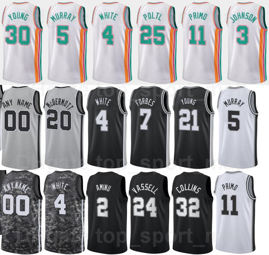 

Basketball Screen Printed 75th Anniversary Josh Richardson Jersey 7 Dejounte Murray 5 Keldon Johnson 3 Jakob Poeltl 25 Lonnie Walker IV 1 Doug McDermott 17 White, 75th grey