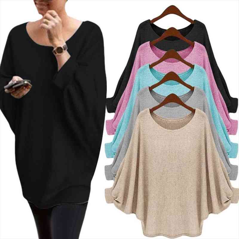 

batwing long sleeve o neck sweater loose solid color casual oversize pullover daily woman lady clothing wholesale, White;black