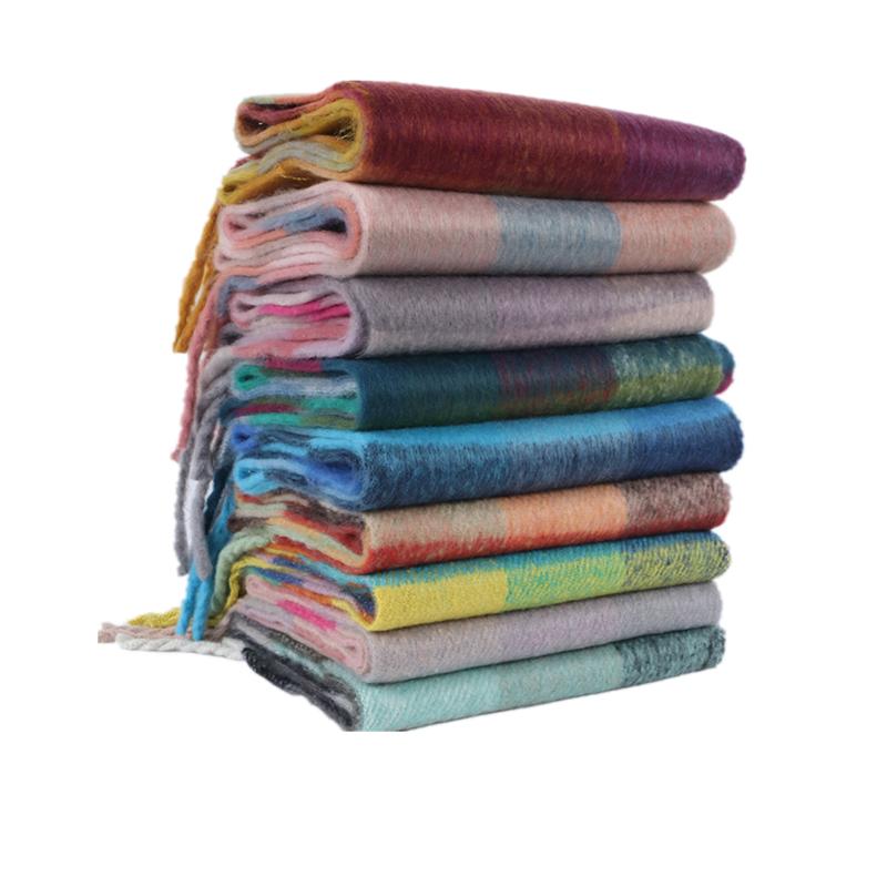 

Scarves European And American Autumn Winter Thickened Warm Ring Yarn Color Plaid Scarf Female Fringed Big Shawl Customizat, Blue;gray