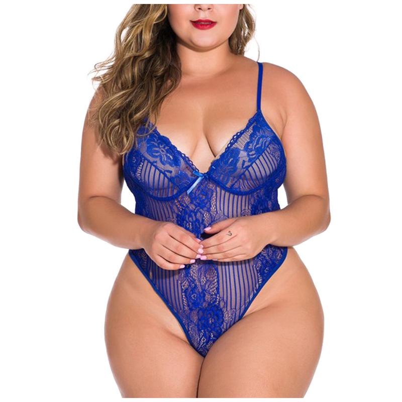 

Women's Jumpsuits & Rompers -4xl Sexy Women Bodysuit 2021 Summer Lady V Neck Full Lace Bodycon Top Jumpsuit Sleeveless Transparent, Blue