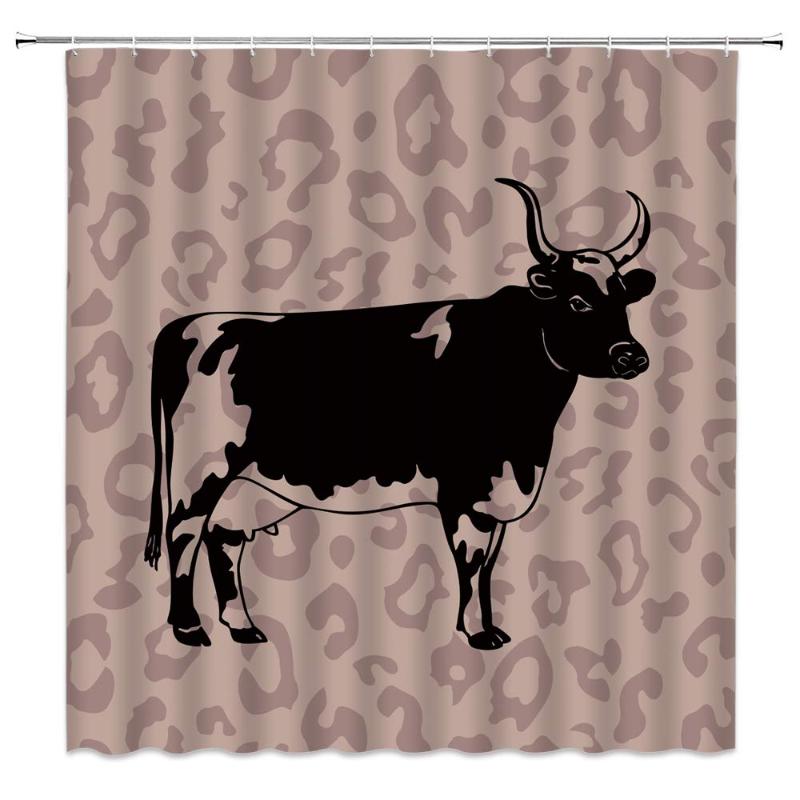 

Milk Cow Shower Curtain Leopard Print Rustic Farm Cattle Vintage Charcoal Bull Country Western Farmhouse Animals Watercolor Curtains
