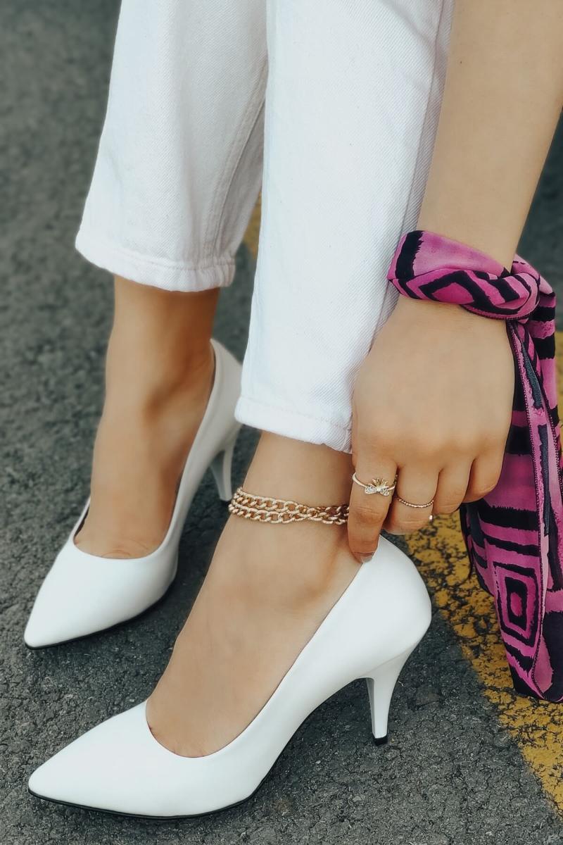 

Dress Shoes Anabelle Leather White Heels Stiletto, As pic