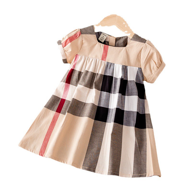 

2022 new Fashion Summer Baby Girls Plaid dress Kids Cotton Round neck shout sleeve Children Plaid Skirts Girl Skirt size of 80-140, Customize