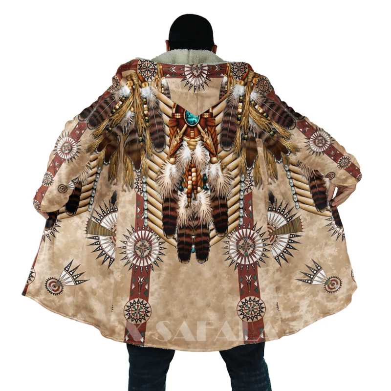 

Men' Wool & Blends Native Totem Feather Eagle Skull All Over 3D Printed Thick Warm Hooded Cloak For Men Windproof Fleece Unisex Casual-43, D170