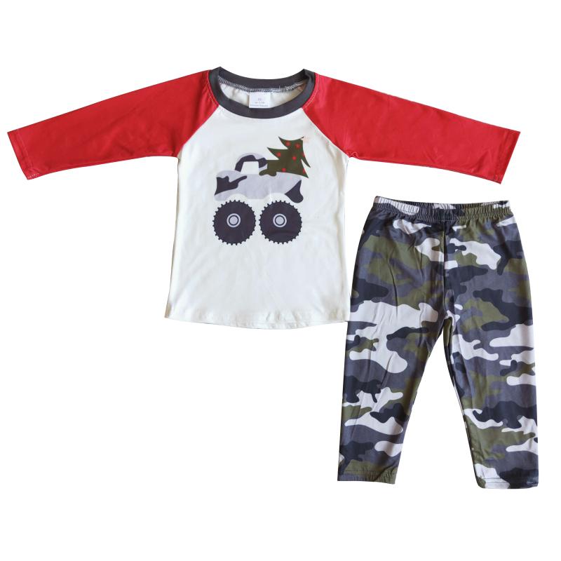 

Clothing Sets Boys Camouflage Christmas Tree Positioning Printing Red Long-sleeved Shirt With Cool Printed Trousers Boutique Suit, White