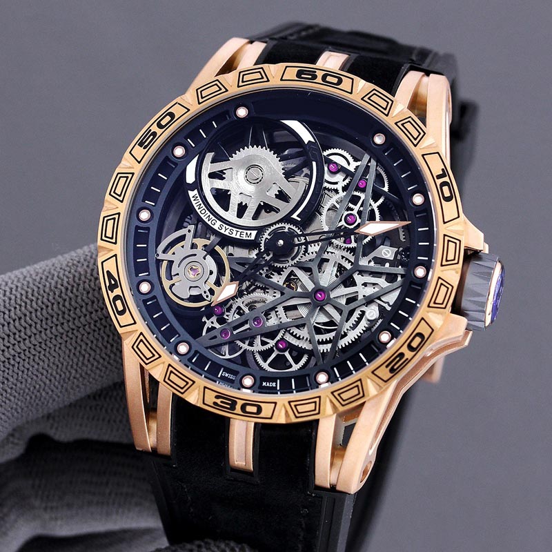 

Excalibur Watches RD820SQ Automatic Tourbillon RDDBEX0647 Mens Watch Skeleton Dial Carbon Rose Gold Case Leather Strap HWRD Hello_Watch 9 Color, E85a (3)
