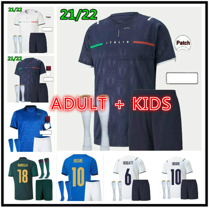 

adult kids kit 2021 2022 Italy soccer jerseys INSIGNE Renaissance 21 22 football shirt set CHIELLINI BONUCCI BERNARDESCHI BELOTTI BARELLA VE, Black;yellow