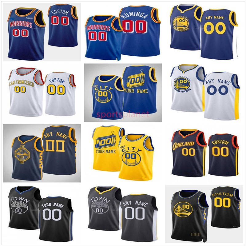 

2021 City 75th Custom Printed Stephen 30 Klay Curry 11 Thompson 33 Wiseman 8 Nemanja Bjelica 9 Andre Iguodala 00 Jonathan Kuminga 1 Damion Lee Basketball Jerseys, Blue