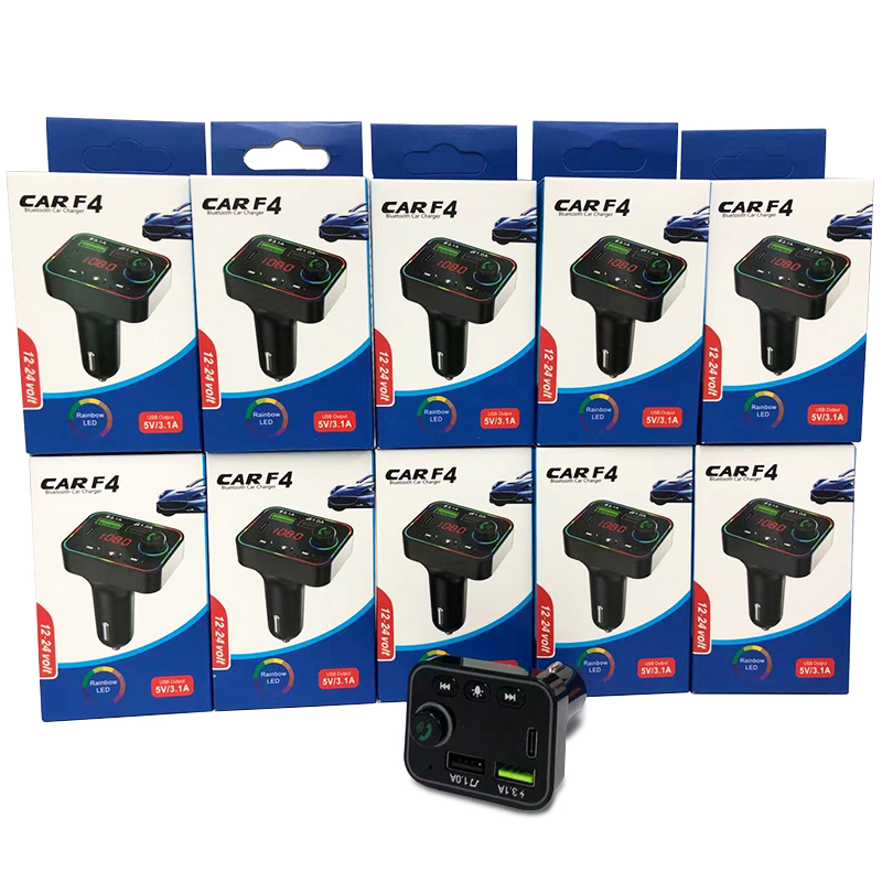 

F4 Car Charger FM Transmitter Colorful Backlight Wireless Bluetooth Radio Adapter Hands Free TF Card MP3 Player PD USB