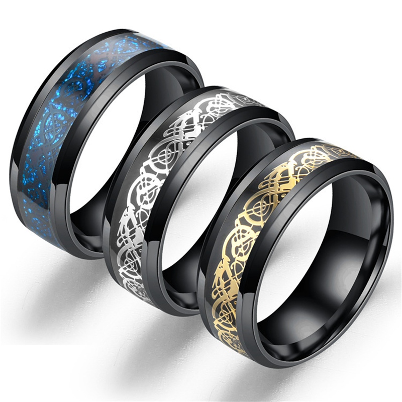 

Bohemian Blue Black Dragon Stainless Steel Band Rings for Women Jewelry Fashion Boho Vintage Engagement Men