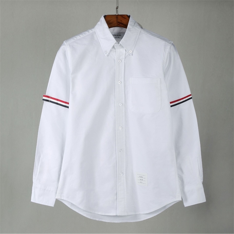 

new fashion brand Oxford spinning foundation TB shirt double sleeve Ribbon casual Long Sleeve Shirt Men, White