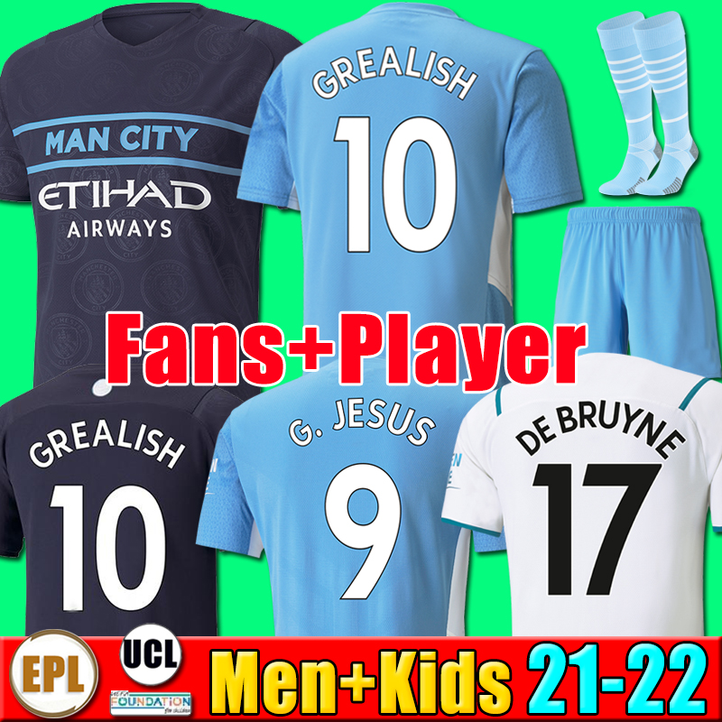

2021 2022 Manchester soccer jersey GREALISH G. JESUS CITY STERLING FERRAN DE BRUYNE 21 22 KUN AGUERO MAHREZ FODEN RODRIGO 8 football shirts men kids socks kit equipment, P09 21 22 third fans