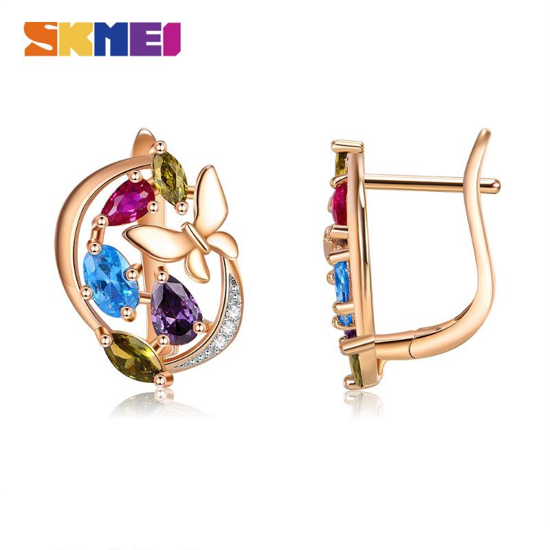 

Stud SKMEI Butterfly Earring For Women Copper Four Colors Zircon Inlaid Womens Earrings Fashion Small Cubic Lady Female Jewelry, Golden;silver