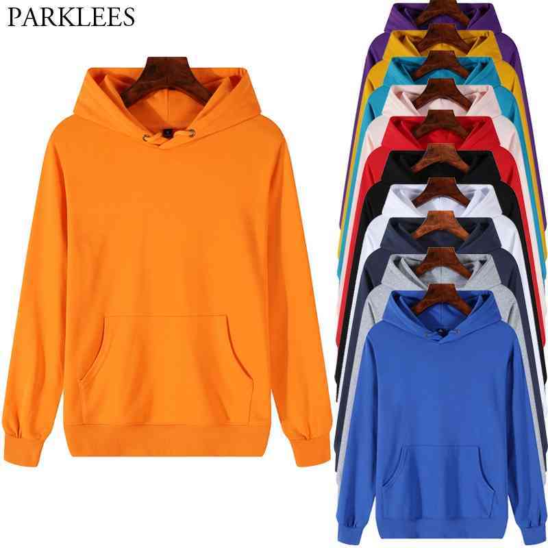 

Fashion Solid Mens Hoodies Sweatshirts with Big Pocket Cotton Casual Loose Men Hooded Sportswear Streetwear Couplewear 11 Colors 210524, Pink