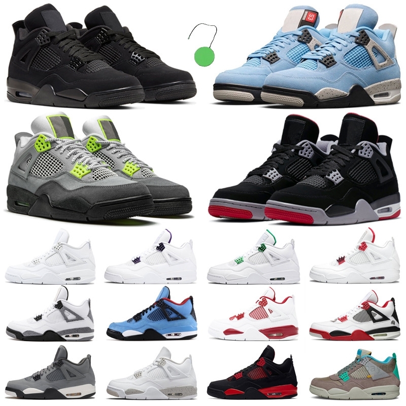 

4s Jumpman Basketball Shoes 4 Men Neon Black Cat Motosports Bred Red Thunder Taupe Haze White Oreo University Blue Mens Women Trainers, 4s green glow
