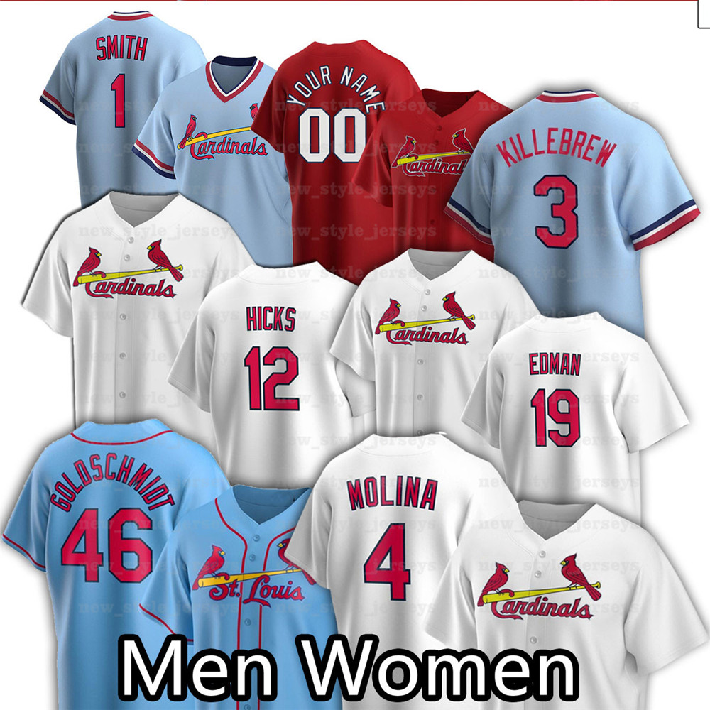 

Custom 28 Nolan Arenado 46 Paul Goldschmidt Baseball Jerseys Ozzie Smith Yadier Molina Dexter Fowler Jack Flaherty Miles Brock, Blue;black