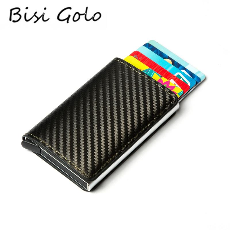 

Wallets BISI GORO Clutch -up Smart Wallet Carbon Fiber 2021 RFID Metal Card Holder Leather Aluminum Box Slim Thin Case, Black tq012