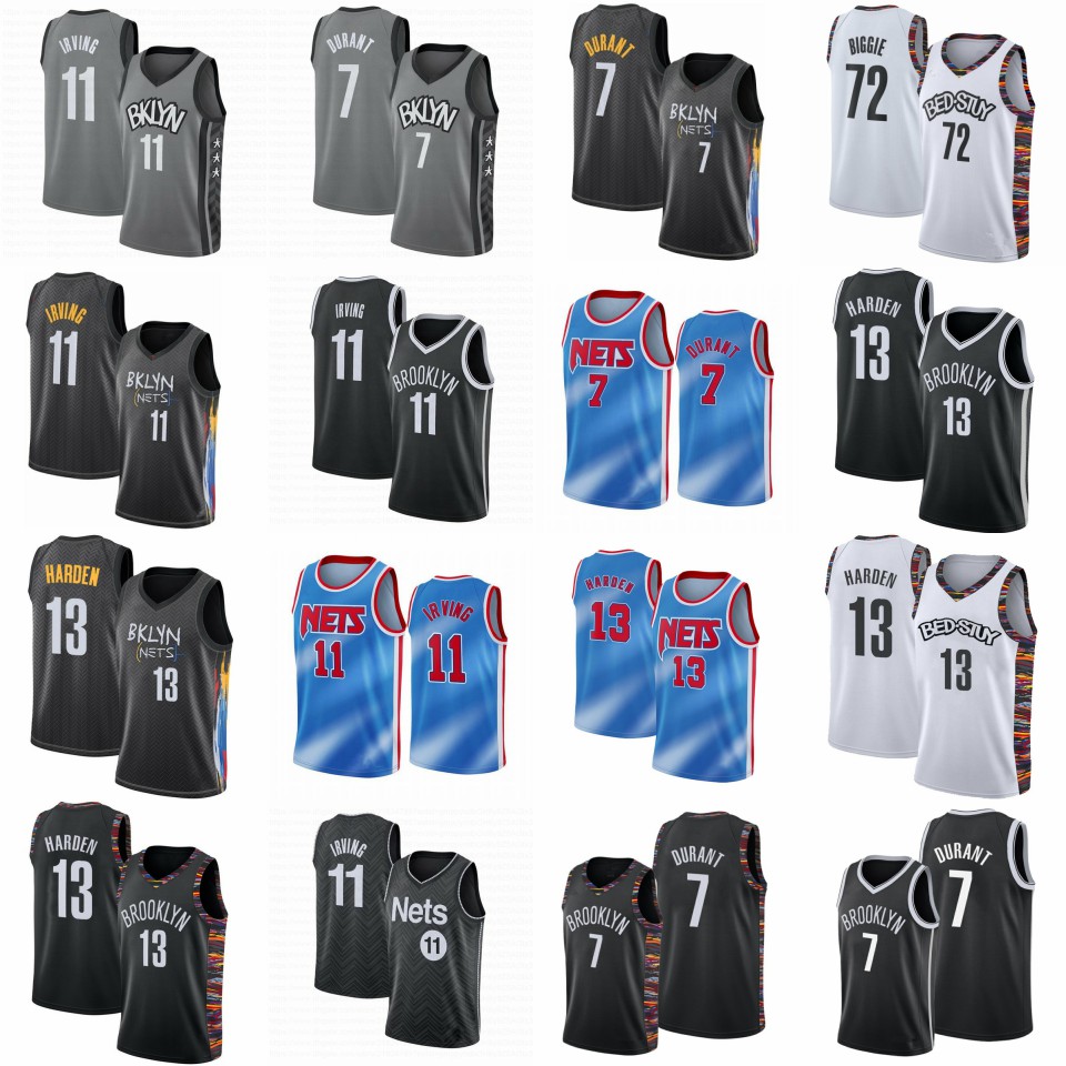 

Kevin 7 Durant James 13 Harden Basketball Jerseys Kyrie 11 Men's Irving Brooklyn 72 Biggie Blake 2 Griffin Net City Black Earned Editio, Blue;black