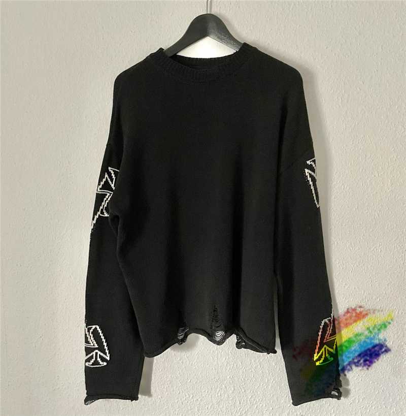 

Men's Sweaters Knitting Sweater Men Women 1:1 Quality Patchwork Logo Oversize O-neck Pullovers, White;black