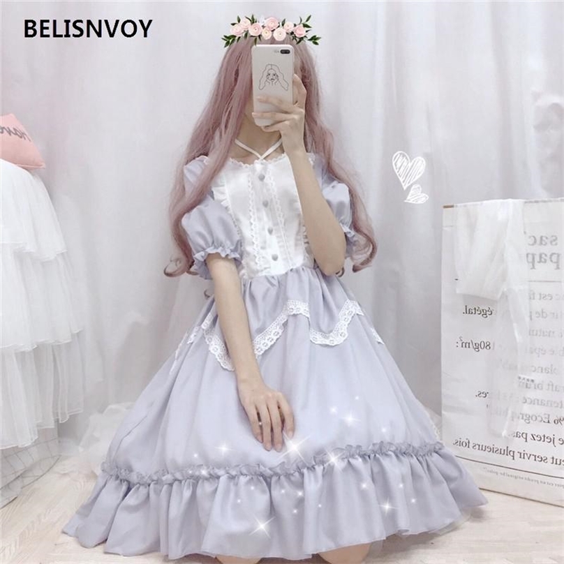 

Cosplay Retro Lady Japanese Harajuku Women Princesss Lolita Dress Gothic Bandage Maid Outfit Summer Ruffles Girl's es 210520, Short sleeve