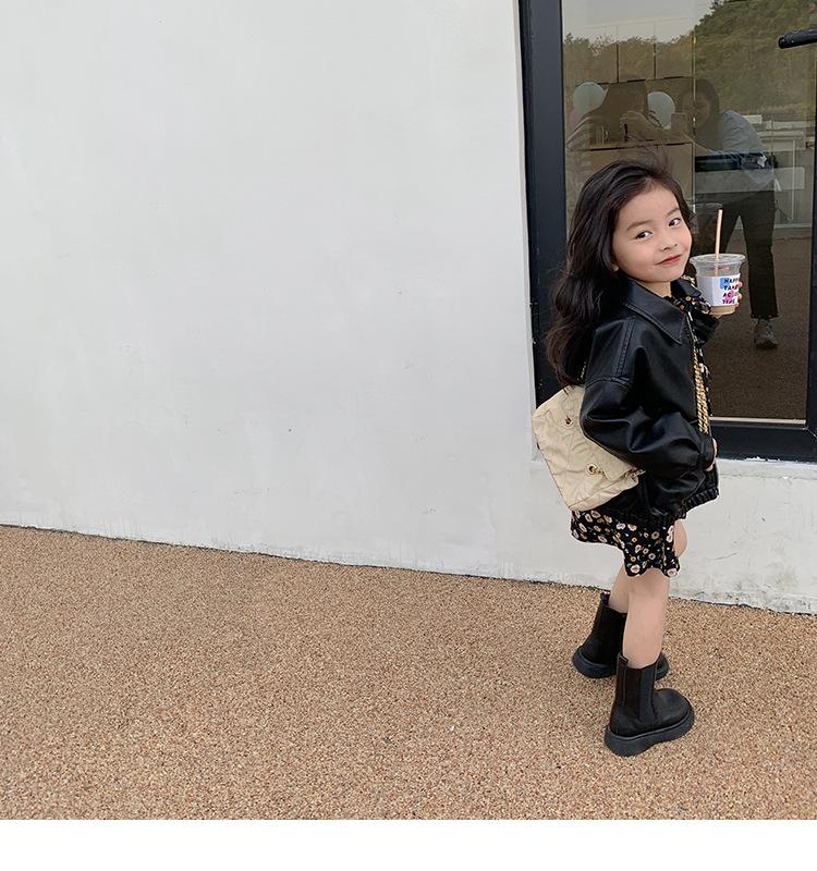 

Jackets 2022 Spring Korean Girl Fashionable Handsome Leather Jacket Children Foreign Style British Motorcycle Coat, Blue;gray