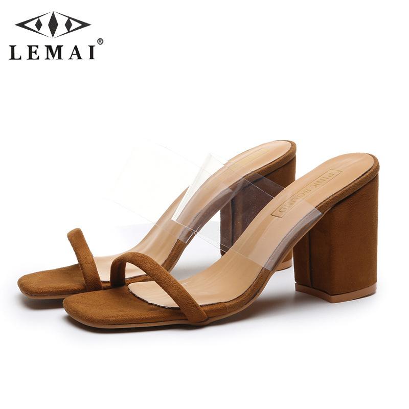 

Fashion Large Size 37-42 Square Heel Slippers Sandals Women Summer Casual Hollow Slip On Shoes Party Club High Heels, Black
