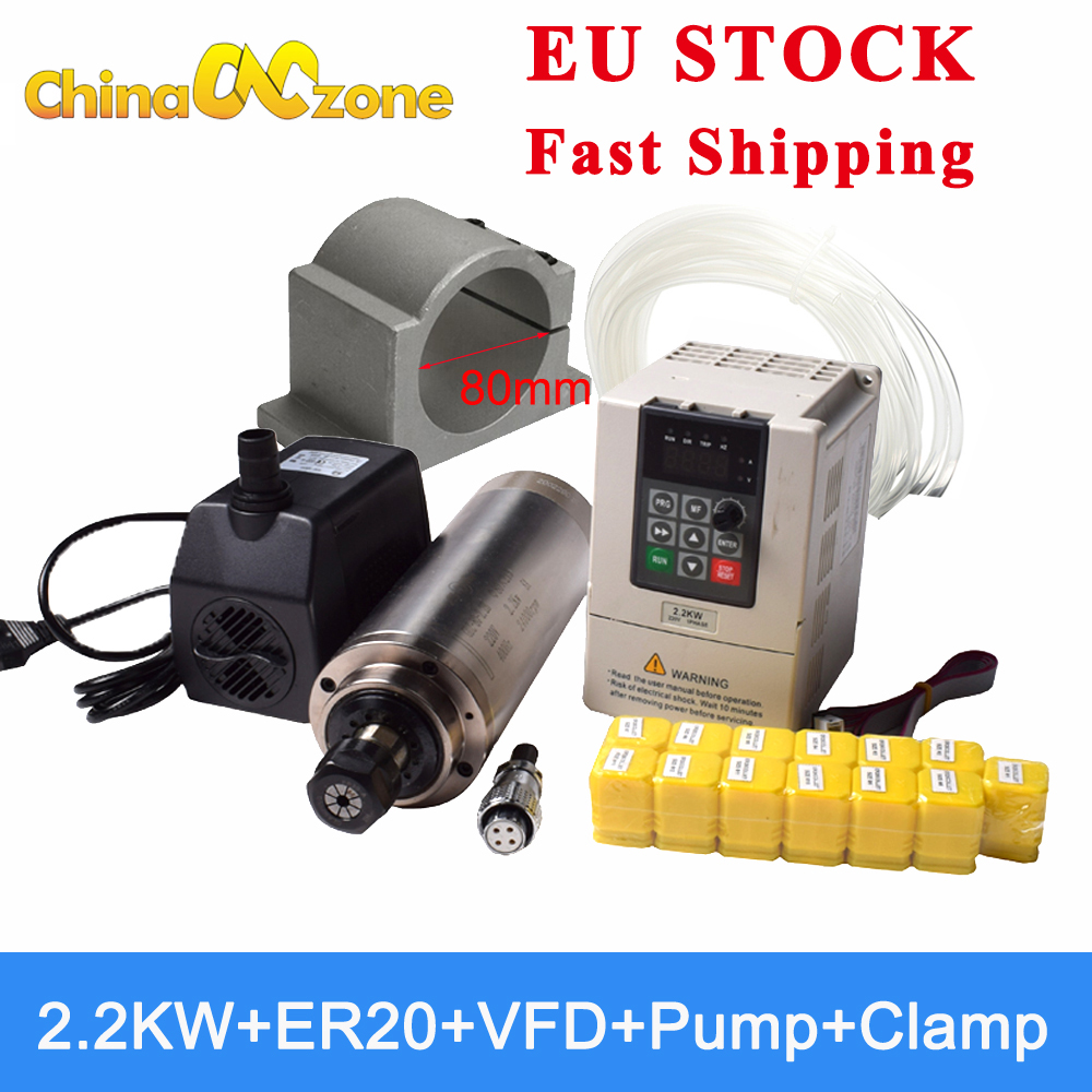

2.2KW Water Cooling Spindle kit Dia 80x235mm 24000RPM ABS Sheet Acrylic Spindle Motor For CNC Roture Machine EU STOCK