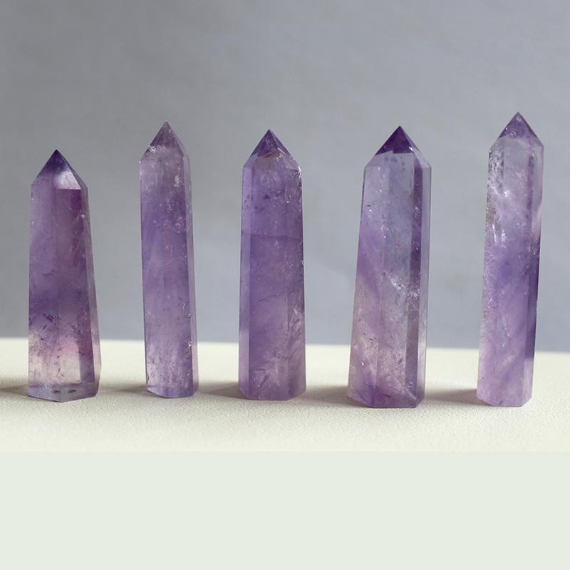 

7~10cm Natual Amethyst Quartz Pillar Purple Crystal Point Arts Ornament Mineral Reiki Healing obelisk wand six-sided Energy stone