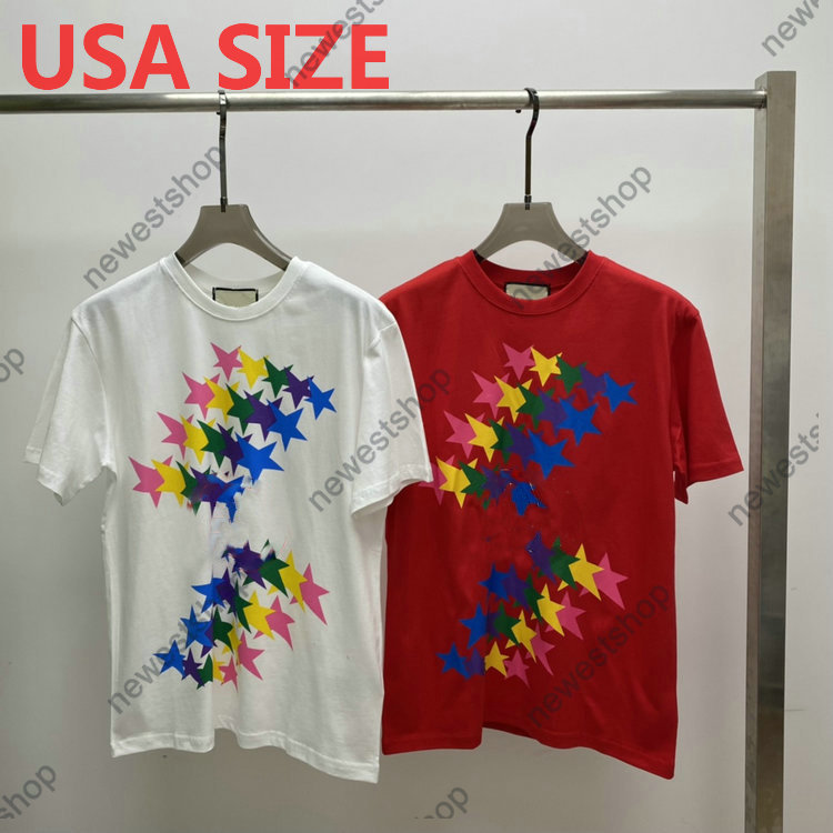 

2021 Designers Mens Womens T Shirts Colorful star print Man Paris Fashion T-shirt Top Quality Tees Street Short Sleeve luxurys Tshirts white black