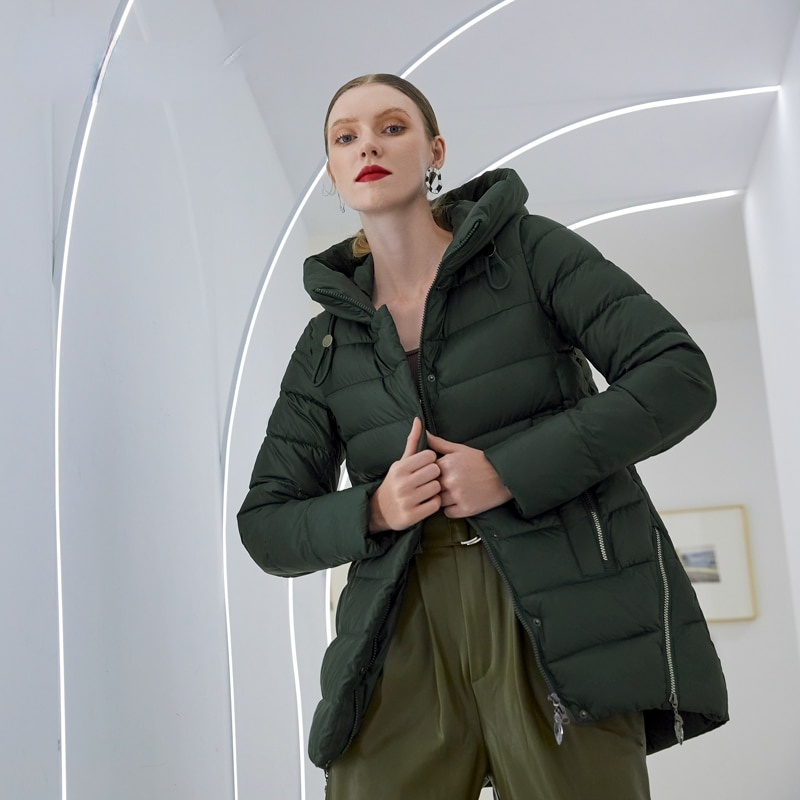 

2020 new hooded women winter parkas Elegant Long cotton coat female Fashion brand women's jacket dark green, Black