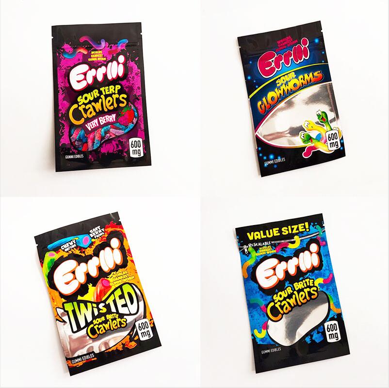 

500mg Errlli Gummi BAGS Sharks edibles packaging 600mg Sour Terp Crawlers smell proof warheads empty mylar TRRLLI TROLLI