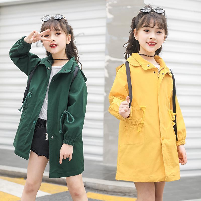 

Coat Girls Trench For Kids Clothes Autumn 2021 Children Clothing Fashion Hooded Solid Outerwear Windbreaker 4-15Y, Blue;gray