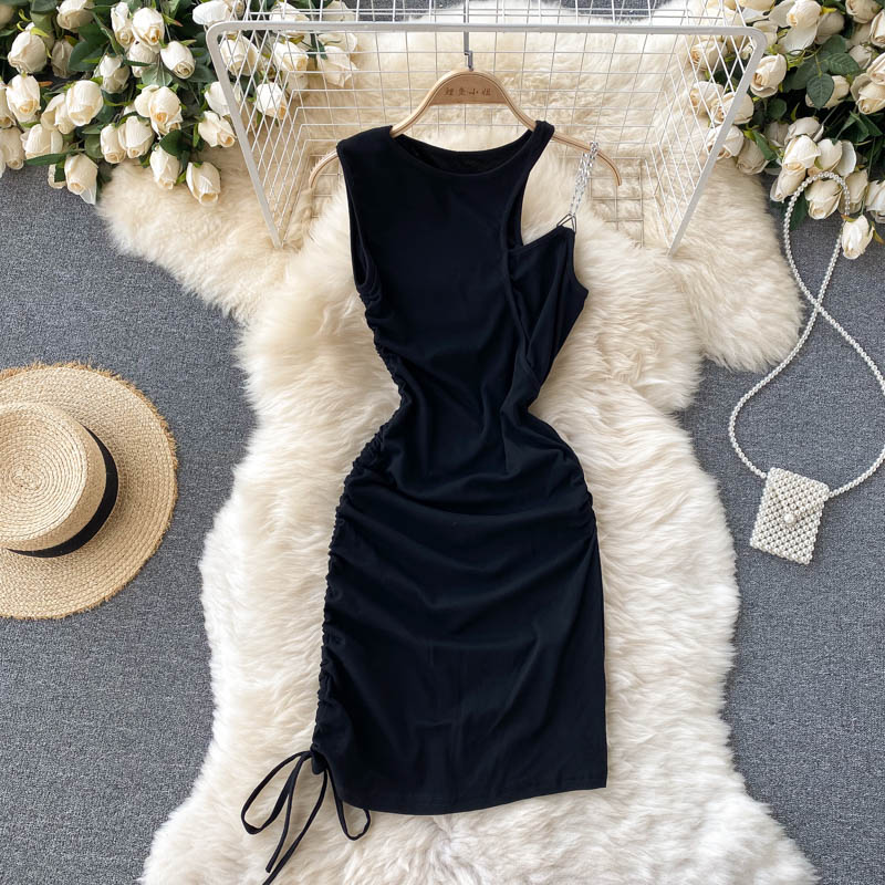 

dstring bodycon dress women black high waist sleeveless mini vestidos ladies summer hollow out party short robe 2021 new, Black;gray