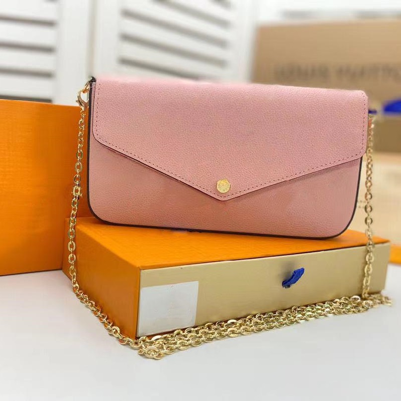 

3 pcs set Chain shoulder bag with wallet purse Felicie Pochette cles handbags Envelope Flap Bags Luxury designer for women s ladies lady fem