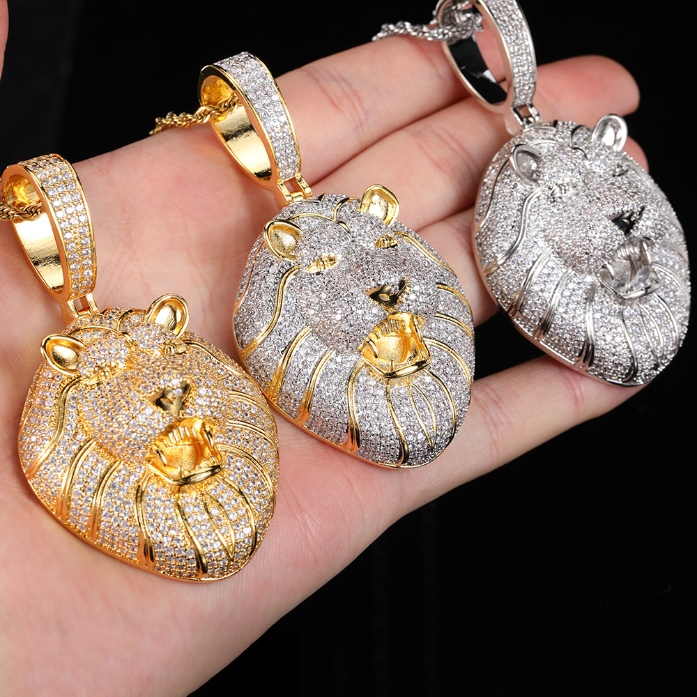 

Bling Iced Out Lion Head Necklace Micro Pave Cubic Zircon Pendant for Men Women Gifts Luxury Hip Hop Jewelry