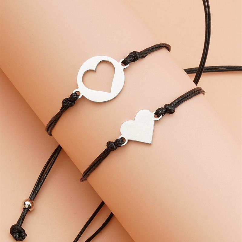 

Charm Bracelets 2PCS/Lot Leather Rope Chain Heart Butterfly For Women Mother's Day Gift Mother Daughter Stainless Steel Bracelet