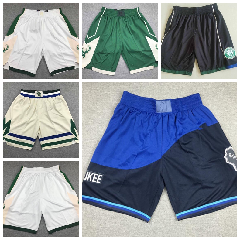 

basketball shorts Milwaukee Bucks Swingman sews embroidered men shorts, Black