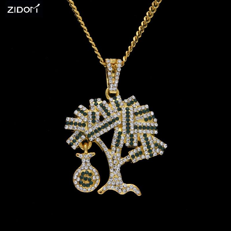 

Pendant Necklaces Men Hip Hop Style Dollars Tree Shape Gold Color Bling Necklace Fashion Women Jewelry Christmas Gift