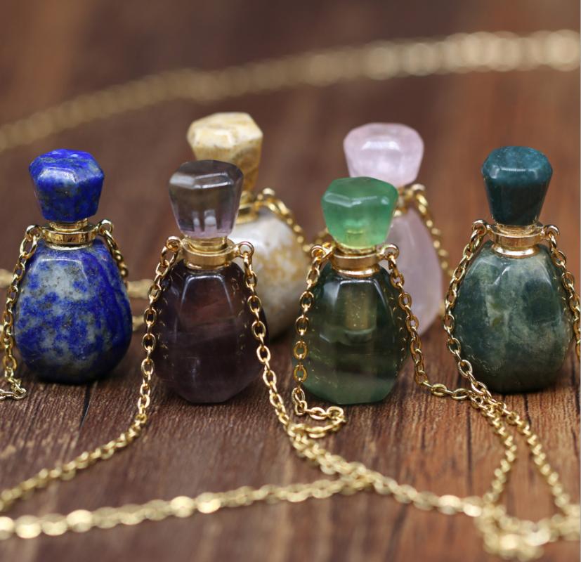 

Pendant Necklaces 5pcs/lot 60CM Exquisite Natural Stone Necklace Perfume Bottle Charms For Elegant Women Love Romantic Gift