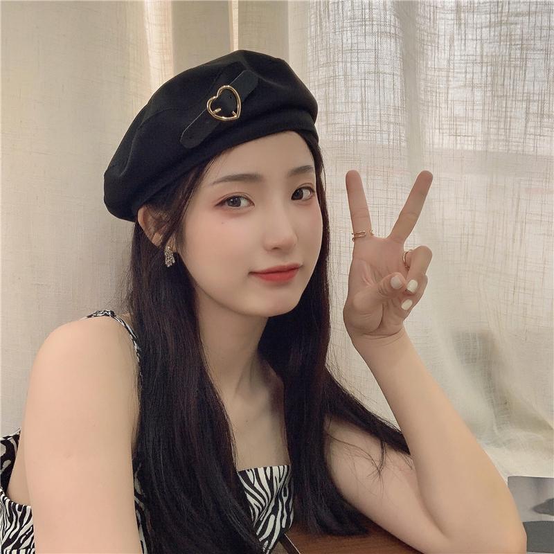 

Berets Sniped By Love ~ Black Sweet Drag Metal Beret Female Summer Breathable Retro Elegant Temperament Painter Hat Tide