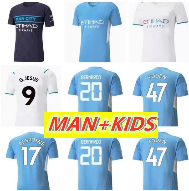 

21 22 Esprots DE BRUYNE GREALISH soccer jersey 2021 Home City STERLING G.JESUS MAHREZ BERNARDO MENDY football 3rd shirts uniform sale, Black;yellow