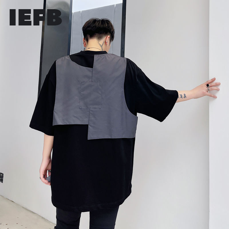 

IEFB Summer Men's Wear Back Contrast Color Material Patchwork Loose Men's Short Sleeve T-shirt Cuasal Loose Tee Tops 9Y7221 210524, Black