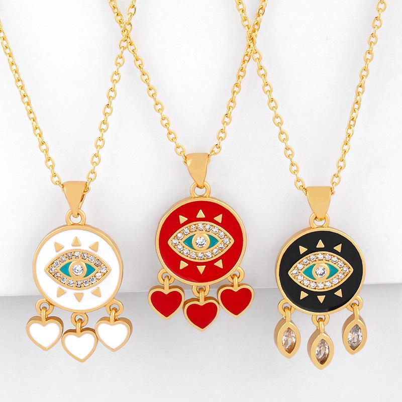 

KOMi Design Bohemian Enamel Evil Eye Heart Pendant Necklaces For Women Dripping Oil Crystal Female Jewelry Collana K2872 Chains, Silver