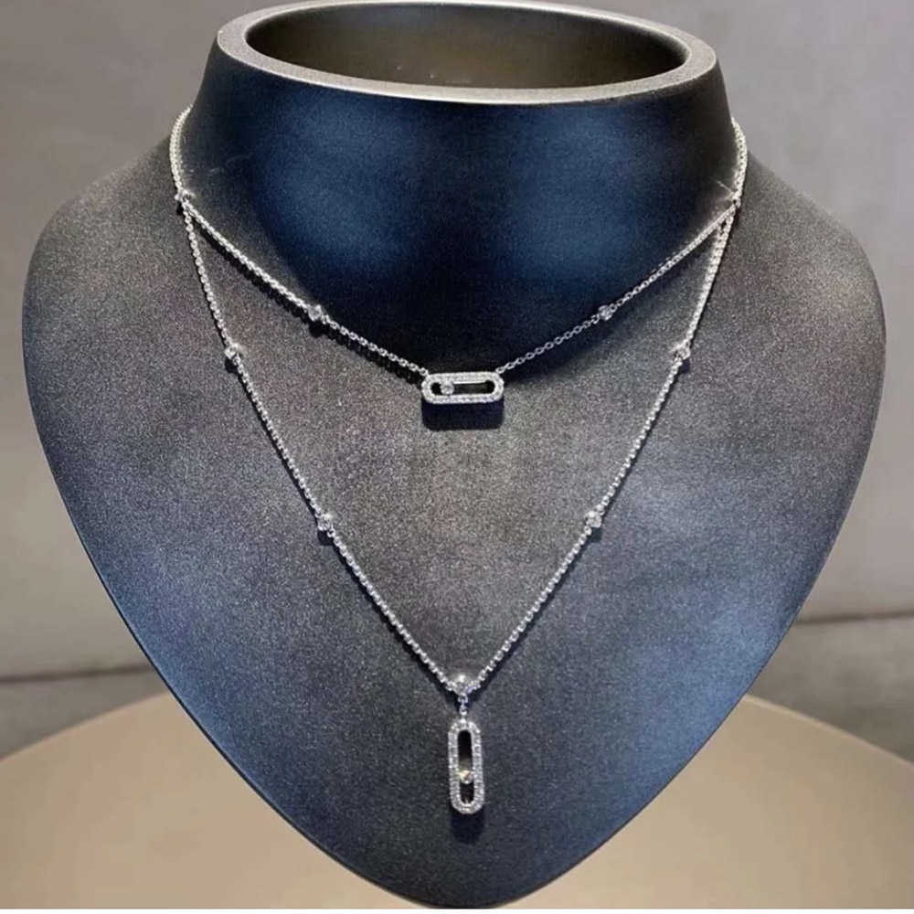 

Personality Fashion Women's Double Layer Necklace S925 Sterling Silver Elegant Lady Party Gift Beads Are Movable Brand Jewelry