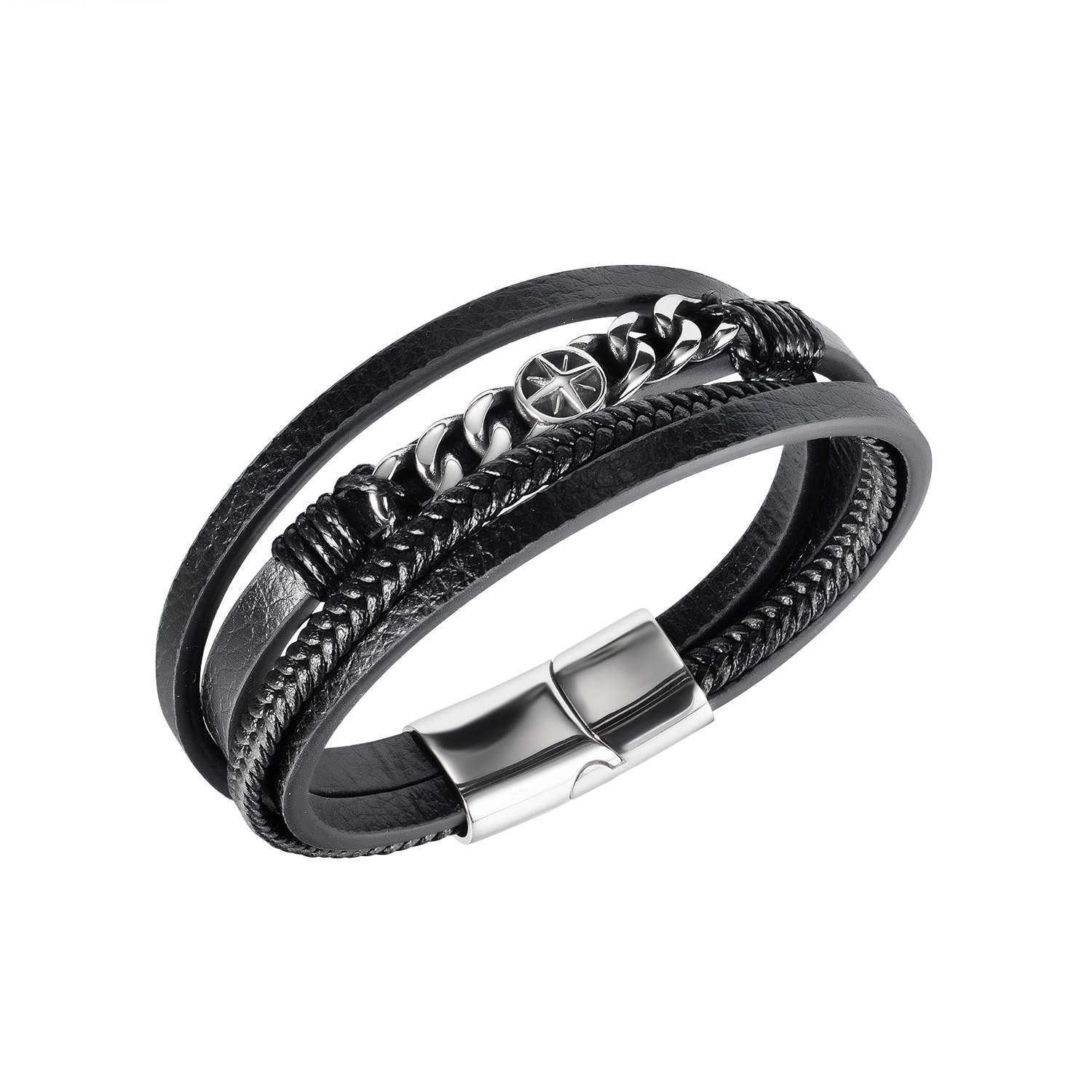 

2022 new Men's Hip Hop Street Stainless Steel Bracelet Fashion Retro Woven Leather Bracelet, Golden;silver