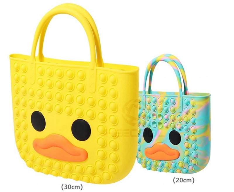 

Fidget sensory Toy Ducky party silicone rubber handbag tote purses push pop heart bubbles popper finger bubble popping puzzle bags christmas stress relief-TOPN650