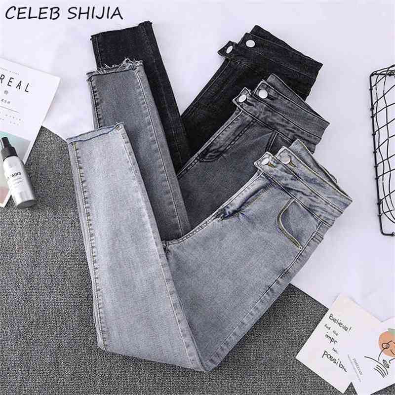 

SHIJIA CHIC Skinny Womens Jeans High Waist Vintage Elastic Denim Trousers Female Gray Black Pencil Pants Mom Bottoms Spring 210629