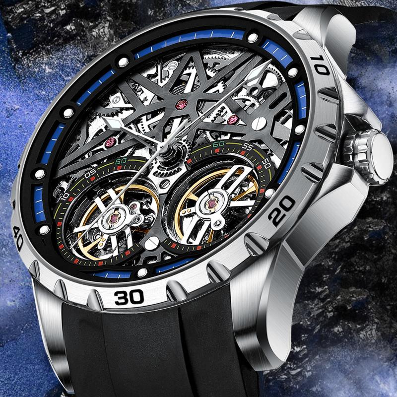

Wristwatches Forsing Top Transparent Mechanical Sports Men's Watch Stainless Steel Waterproof Skeleton, Bronze